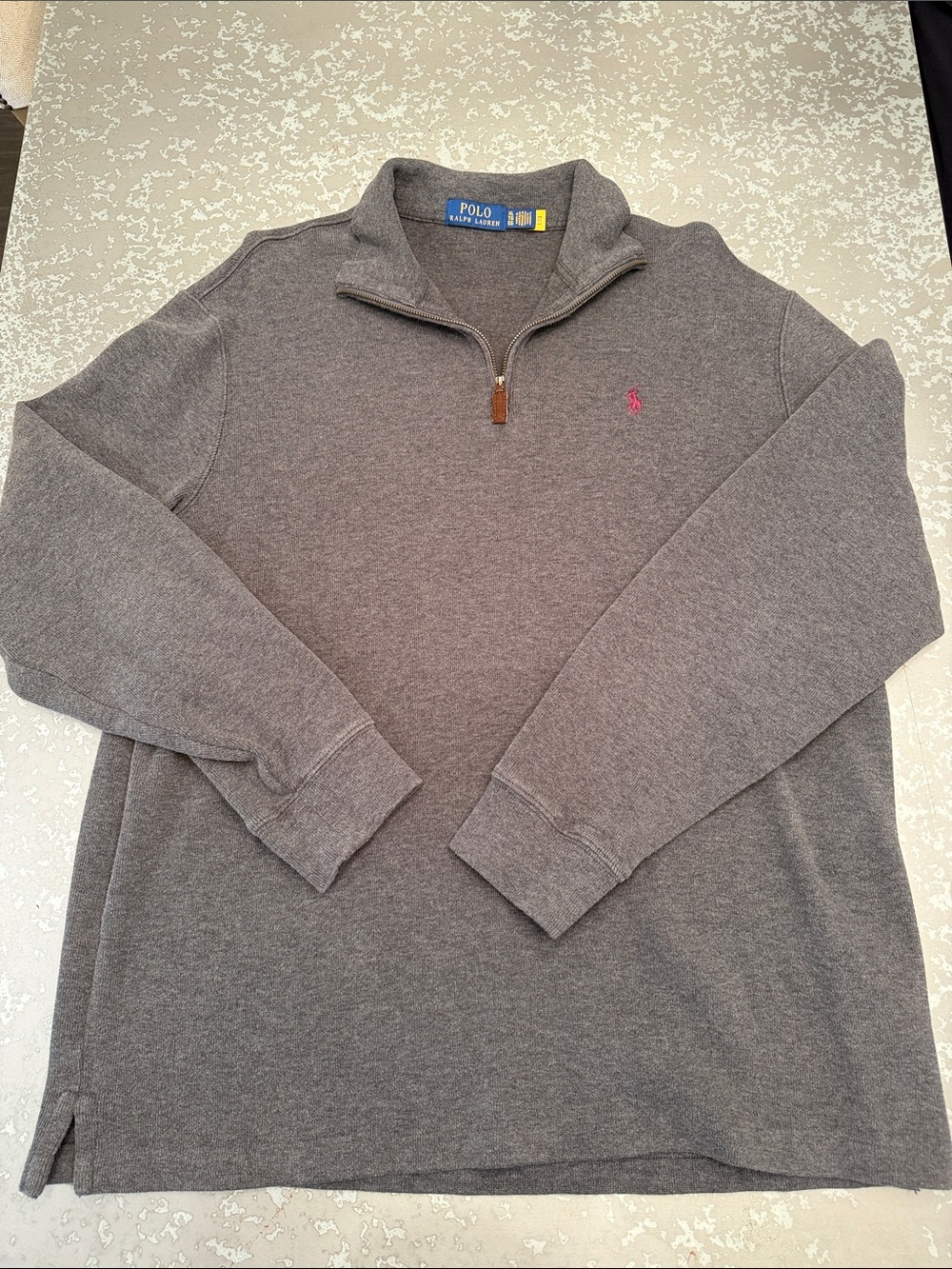 Polo by Ralph Lauren Gray Quarter-Zip Sweater with Pink Pony